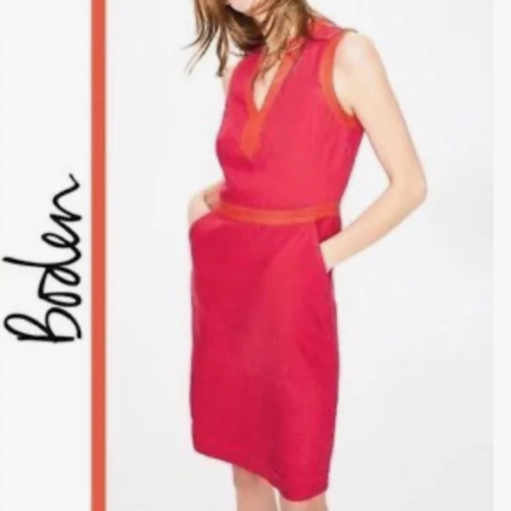 Pink and orange linen shift dress by Boden size 8